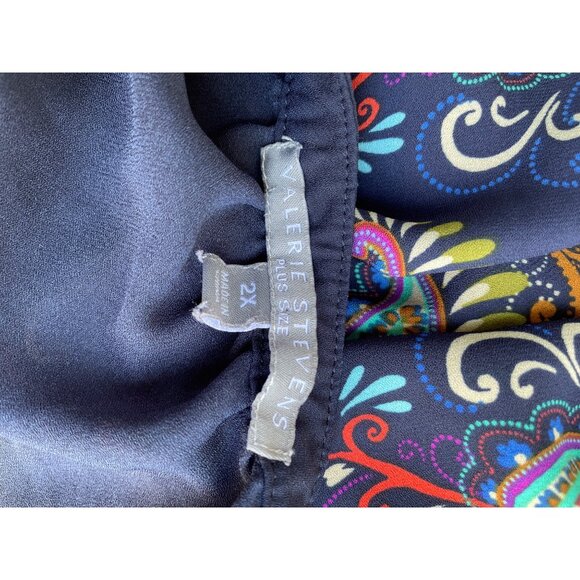 Plus Size 2X Paisley Print Blouse 3/4 Sleeve V-Neck Valerie Stevens Womens Flora - Picture 5 of 9